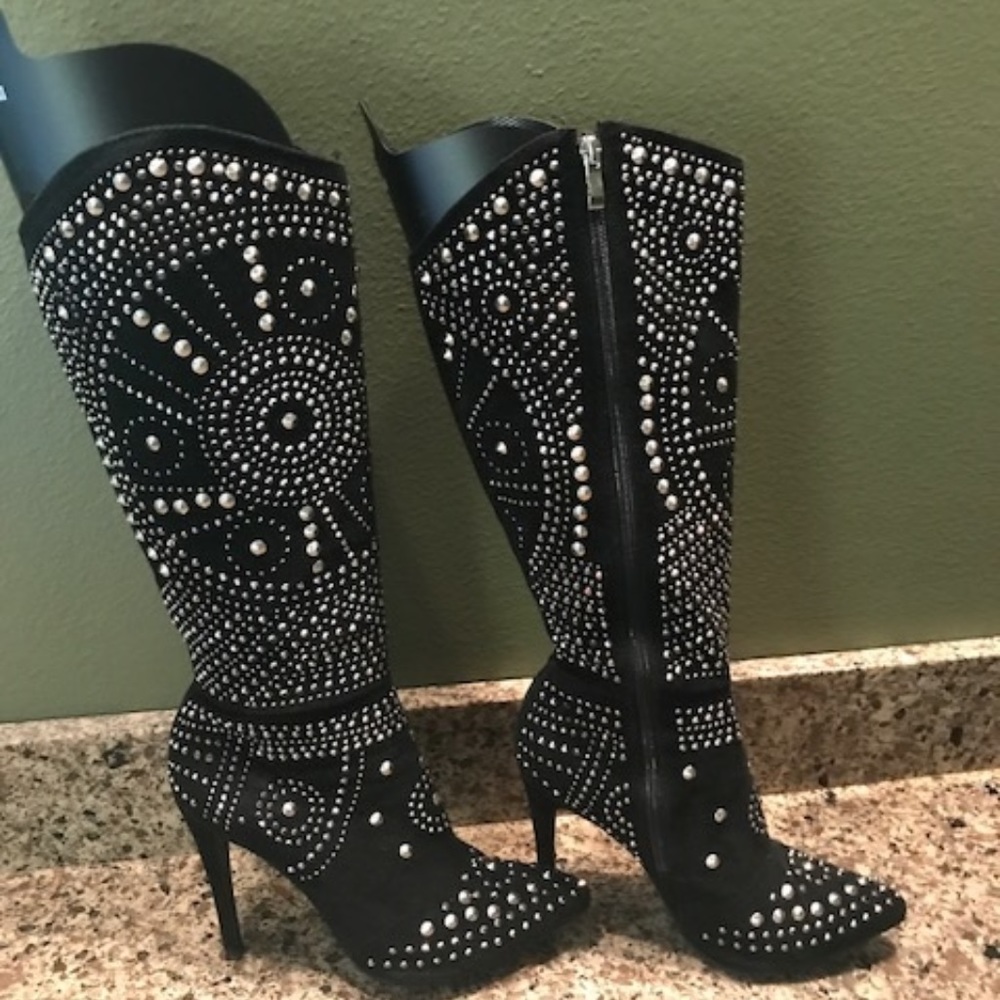 Rhinestone Black Dressy Boots